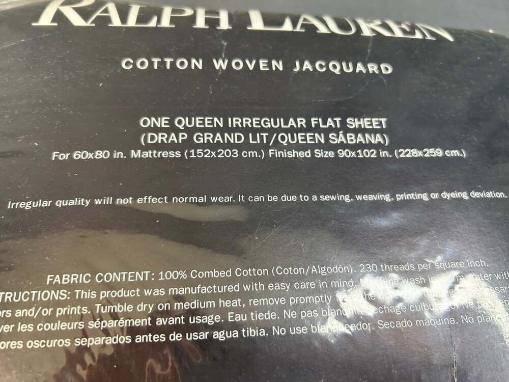 Ralph Lauren Queen Flat Sheet White Irregular Cotton Woven Jacquard NIP NOS